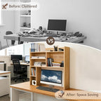 OFCASA Desktop Bookshelf, Countertop Storage Hutch with 7 Shelves for Computer Desk, 35.4'' 3-Tier Display Rack, Multipurpose Wooden Desk Hutch Storage Organizer for Home Office Dorm, Natural - Image 3