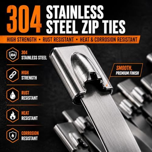 Stainless Steel Cable Tie Gun Set – 500PCS Silver & Black Metal Zip Ties (8/12", 100PCS Each; 16", 50PCS Each) with Scissors, Gloves, Storage Bag for Fence Exhaust Automotive - Image 3