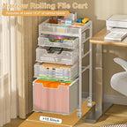 Rolling File Cart with 4 Storage Drawers, Under Desk Filing Cabinet with DIY Divider, Hanging File Folder Organizer on Wheels, Fits A4/Letter Size, Metal Utility Cart for Home Office, White - Image 3