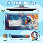 Cosmic Astronaut Desk Mat Set Colorful Galaxy Art Large Mouse Pad with Wrist Rest 4in1 Desk Mat for Desktop Ergonomic Keyboard Wrist Support Anti-Slip Computer Ergonomic Mouse Pad Home Office Gaming - Image 2