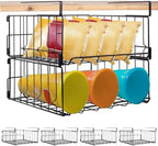 Hanging Under Shelf Storage Basket, 4 Pack Foldable Under Cabinet Metal Desk Storage Wire Rack Organizer for Kitchen Pantry Bookshelf Office Home, Easy to Install Slide-in Under Shelves (Black) by Davi+Collection