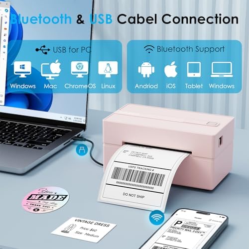 KNAON Bluetooth Thermal Shipping Label Printer 4x6 for Small Business, Pink - Image 2