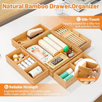 Bamboo Drawer Organizer, 5-Piece Stackable Trays with Removable Dividers - Image 3