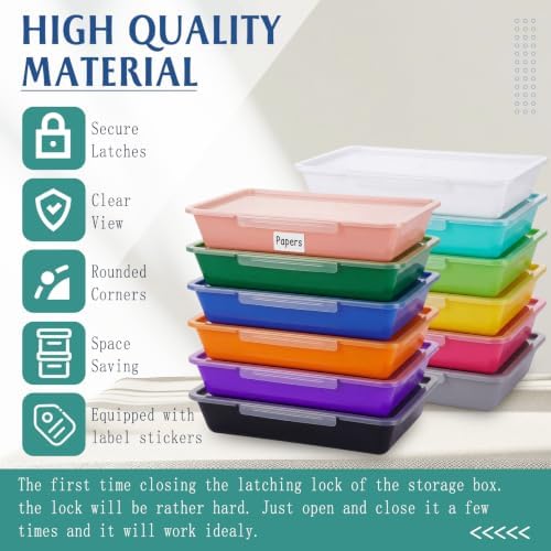 Tinlade 12 Pcs Classroom Paper Storage Bins with Lids, Vibrant, 13x10in - Image 3