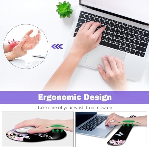 ARTSO Large Mouse Pad Ergonomic Keyboard Wrist Rest Support Combo, Psalm 46:5 God is Within Her, She Will not Fall -Bible Verse Flower Butterfly Extended Desk Mat Blotter - Image 4