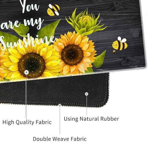4 in 1 Mouse Pad Combo, Large Gaming Mouse Pad + Keyboard Wrist Support + Mouse Wrist Rest + Coaster, Table Pad with Stitched Edge Ergonomic Wrist Pad Set, Sunflower, You are My Sunshine - Image 6