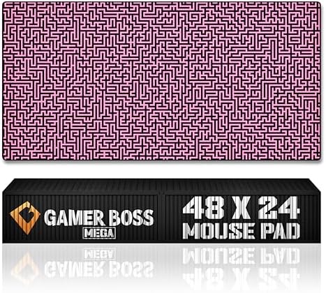 Gamer Boss - Gaming Mouse Pad - 48 x 24 Inches - 4mm Thick with Stitched Edges, Non-Slip Rubber Base, Premium Cloth Mousepad, Desk Mat for Laptop, Keyboard, Computer & PC (Mega, Pink Maze) by GamerBoss