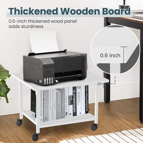 SwaaVee Printer Stand, 2-Tier Under Desk Printer Stand, Printer Cart with Wheels for Home, Office, Heavy-Duty Storage Shelf, White - Image 5