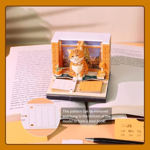 3D Calendar 2027,Time Piece Calendar 2027 With LED Lights,3D Art Calendar Memo Pad,Orange Tabby Cat Desktop Decoration,Tear-Away 3D Paper Art Notepad,Christmas Gift,New Year Gift(Orange Tabby Cat) - Image 6