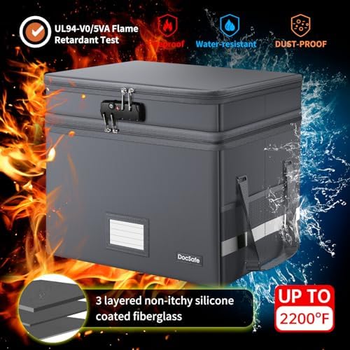 DocSafe File Box with Lock,Multi-Layer Fireproof Document Box Collapsible File Storage Organizer with Pockets/Handle,Large Portable Home Office Filing Box for Hanging Letter/Legal Size Folders,Gray - Image 6