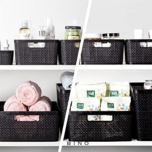 BINO | Woven Plastic Basket | Large (Black), 3-Pack | THE JUTE COLLECTION | Home Organization, Space - Saving Storage, Stylish Design | Jute Basket | Plastic Storage Basket - Image 5