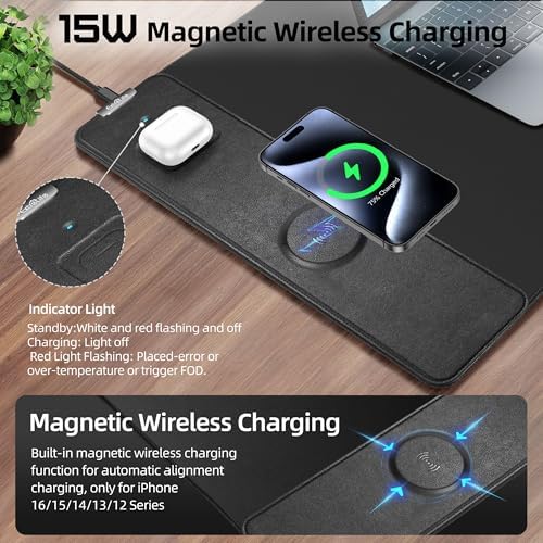 Mouse Pad with 15W Magnetic Wireless Charging, 35.4"x15.7" in - Image 2
