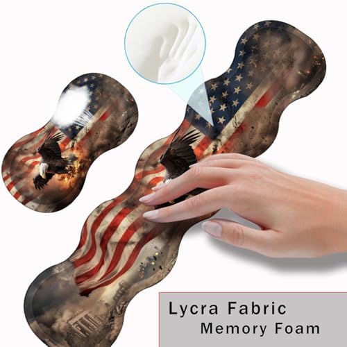 Keyboard Wrist Rest and Mouse Pad with Wrist Support Set Ergonomic Coaster,Memory Foam,Easy Typing Pain Relief,Large XL Desk Mat 31.5"x 11.8",Bald Eagle with USA Flag - Image 5