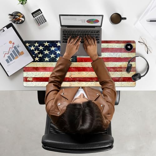 Heated Mouse Pad Hand Warmer, Warm Desk Pad Mousepad Desk Mat with 3 Levels Heating and Auto Shut Down 31.5 x 13 inch PU Leather Warmer Keyboard Mat for Gaming Office Home, USA American Flag Retro - Image 7