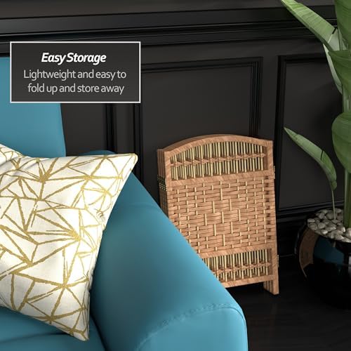 Red Lantern 2 ft. Short Fiber Weave Folding Screen - Natural - 4 Panels - Image 3
