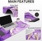 Arttown Keyboard Mouse Pad Set, 4 in 1 Desk Mat Set Marble Abstract Purple - Image 3