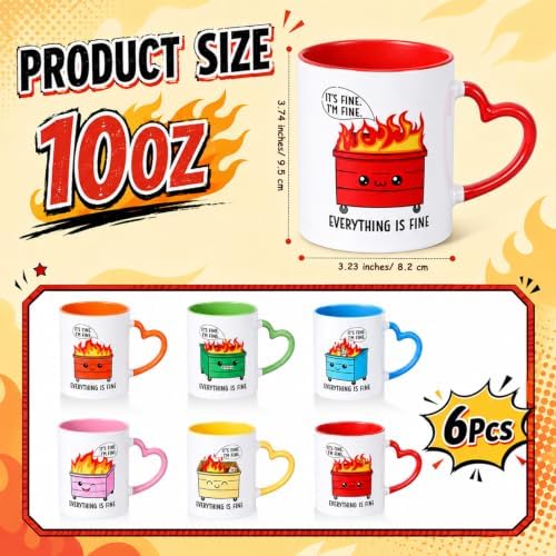 Pickmesh 6 Dumpster Fire Coffee Mugs, It's Fine Ceramic Mug 10 Oz Colorful - Image 2
