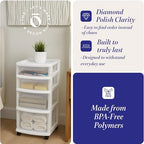 HOMZ Drawer Tower, 4-Tier Storage Cart with Removable Wheels, White Frame - Image 5