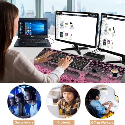 Keyboard Wrist Rest and Mouse Pad with Wrist Support Set Ergonomic Coaster,Memory Foam,Easy Typing Pain Relief,Large XL Desk Mat 31.5"x 11.8",Glitter Hearts and Paw Prints - Image 6