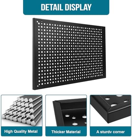 4 Pack Heavy Duty Steel Pegboard Garage Organization Panels,Universal 1/8 and 1/4 Pegboard Accessories,Suitable for Tool Storage,Garage Storage etc. (Black, 16X10.5) - Image 5