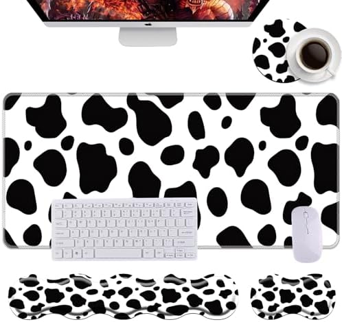 Keyboard Wrist Rest+Mouse Wrist Pad+Desk Pad Set,Memory Foam Ergonomic Easy Typing Pain Relief for Computer Laptop Office Home - Cow Pattern by DSRGRGFDJ
