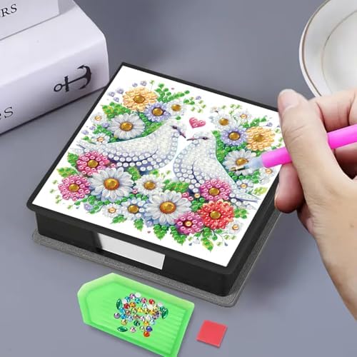 4 Pcs Floral Bird Diamond Art Sticky Note Holder with 640 Sheets Paper, 5D DIY Desktop Memo Pad Organizer for Women, Office Supplies Desk Decor Accessory, Creative Craft Gift - Image 2