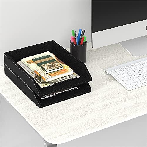 Leather Letter Tray, Thipoten Stackable Desk Organizer Holder for Office Supplies, Paper, File, Magazine, Perfect Office Organization for Desktop (Black-2Tiers) - Image 5