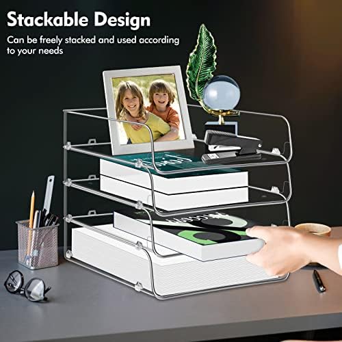 Stackable Paper Trays, 4 Tier Desk File Organizer, Document Letter Tray for Office Supplies, Magazine - Image 2