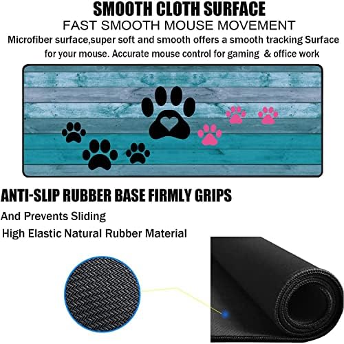 Large Gaming Mouse Pad, Keyboard Wrist Rest pad + Mouse Wrist pad + Coaster Set Extended Waterproof Non-Slip Table mat Suitable for Home Office Learning Games - Black and Pink Dog Paw Prints - Image 5