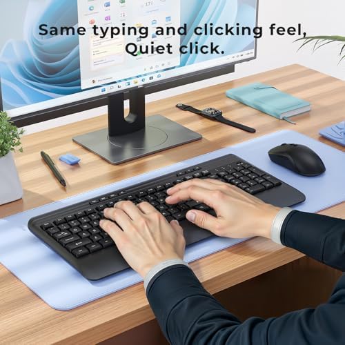 KOPJIPPOM Silent Wireless Keyboard and Mouse Combo - Keyboard with Large Print Cover, 2.4GHz Full-Sized Ergonomic Keyboard with Wrist Rest and Mouse for Laptop, PC, Notebook, Desktop - Image 6