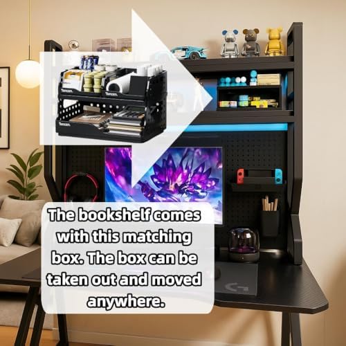 Desktop Hutch Bookshelf,Many Gifts,Metal Desktop Bookcase with pegboard, Desk Shelf, Countertop Storage Organizer Rack for Dorm or Office,Desktop Shelves (Black, 53.1" Lx9.9 Wx39 H) - Image 3