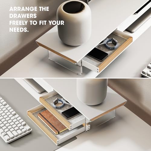 Fenge 42.5-Inch Monitor Stand with 2 Flexible Drawers, White - Image 5