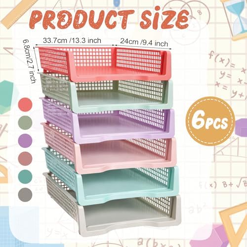 Tenceur 6 Pcs Turn in Trays Classroom, Classroom Baskets,Macaron Colors - Image 3