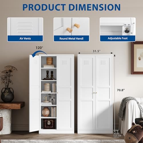 Fesbos Metal Storage Cabinet-71” Tall Steel File Cabinets with Doors and 5 Adjustable Shelves-White Steel Storage Cabinet for Home,Kitchen, School, Office, Garage - Image 3