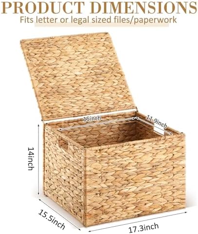 1 Pack Legal Size Hanging File Box, Water Hyacinth Wicker File Organizer - Image 2