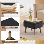 Storage Ottoman, Small Foot Stool Ottoman with Storage, Linen Foot Rest with Wood Legs, Footstool for Living Room, Bedroom, Entryway, Black - Image 4