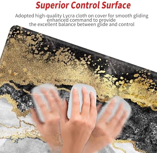 36x24 Mouse Pad Black and Gold Marble Giant Desk Mat XXXL Mousepad Extra Large Desk Pad Oversized Huge Computer Mat with Stitched Edges Non-Slip Rubber Base for Office Work Home Game - Image 4
