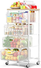 SUNALLY Kitchen Storage Cart with Drawers,Metal Snack Cart Organizer,White by SUNALLY