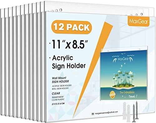 MaxGear Acrylic Wall Mount Sign Holder, 8.5 x 11 Landscape, 12 Pack by MaxGear
