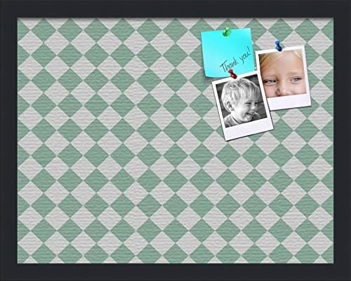 PinPix 18x14 inch Cork Bulletin Board. This Decorative Framed Pin Board Comes with Diamond Pattern in Green and White Design and Satin Black. Ideal for Home, Office Decor or School (PinPix-330) by PinPixBulletinBoards