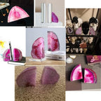 JIC Gem Dyed Pink Agate Geode Bookends Decorative for Shelves to Hold Books - Image 7