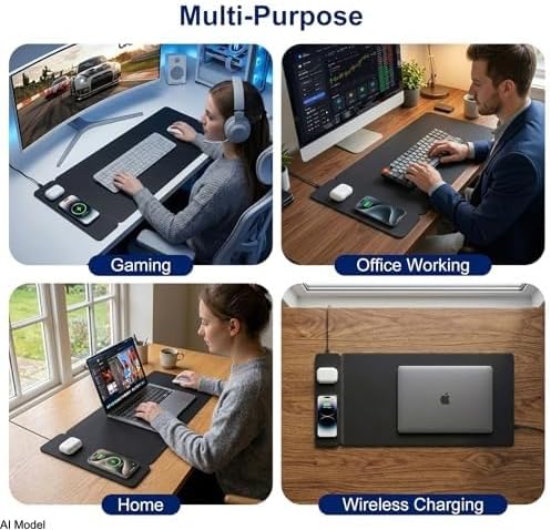 15W Wireless Charging Mouse Pad 31.5"x15.75", Double-Sided Faux Leather - Image 6