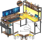 Aheaplus Small L Shaped Desk Gaming Desk with LED Lights & Power Outlets by Aheaplus