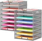 Lavatino 2 Pack 8-Tier Office Desk File Organizer, Letter Tray Paper Organizer with Handle, Including 5 Adjustable Slide Trays for Organizing Desk Workspace Accessories and Supplies (Silver Mesh) by Lavatino
