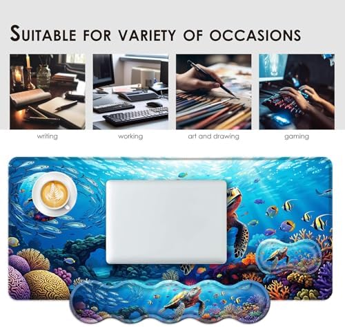 Large Keyboard Mouse Pad Set, Extended Mouse Pad+Keyboard Wrist Rest Support, Memory Foam Ergonomic Easy Typing, 4Pcs (31.5×11.8 in) Desk Pad Set for Office Home,Sea Turtle - Image 7