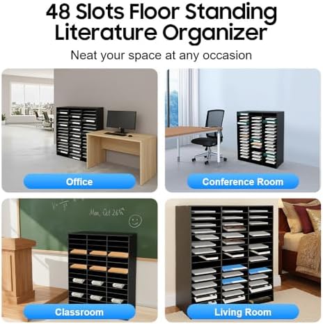 Literature Organizer with 48 Compartments, Adjustable File Sorter Mail Center, PVC Paper Storage Cabinet with Shelves for Home, Office & Classroom, Black - Image 5