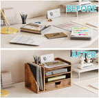 Wood Desk File Organizer with Side File Rack, Space-Efficient Design Easy to Assemble for Efficient Office Setup, Reduces Desk Clutter (Brown) - Image 3