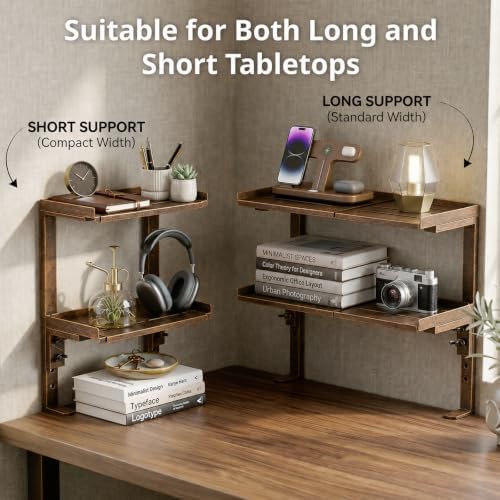 Expandable Clamp on Desk Shelf Organizer Storage with Headphone Holder - Image 5