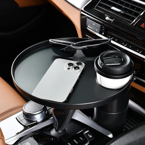 FLORICH Car Tray and Cup Holders, 360° Rotating Car Desk for Laptop, Upgraded Steering Wheel Tray, Car Food Tray Table for Eating, Automatic Center Console Cup Holder Universal Fit by FLORICH