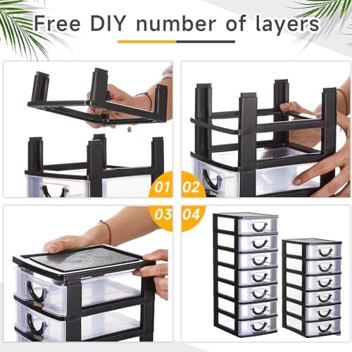 Thyle 2 Pcs Small Parts Organizer Drawers Stackable 7-drawer Box, Black - Image 4